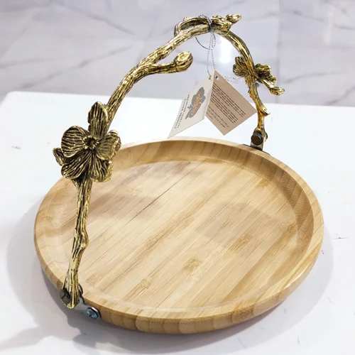 شیرینی خوری تکی دسته دار چوبی بامبو طلایی Alpen berg