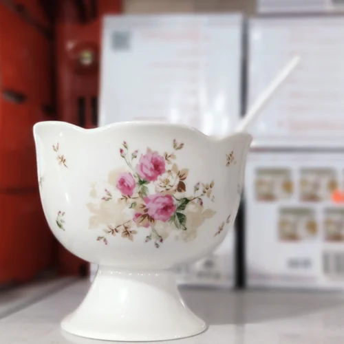 بستنی خوری تک نفره قاشق دار سولکاسا گلدار صورتیگsolecasa