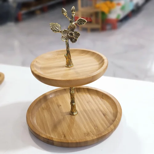 شیرینی خوری دو طبقه گرد کوچک چوبی بامبو آلپن برگ