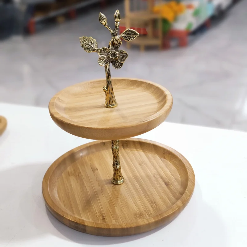 شیرینی خوری دو طبقه گرد کوچک چوبی بامبو آلپن برگ